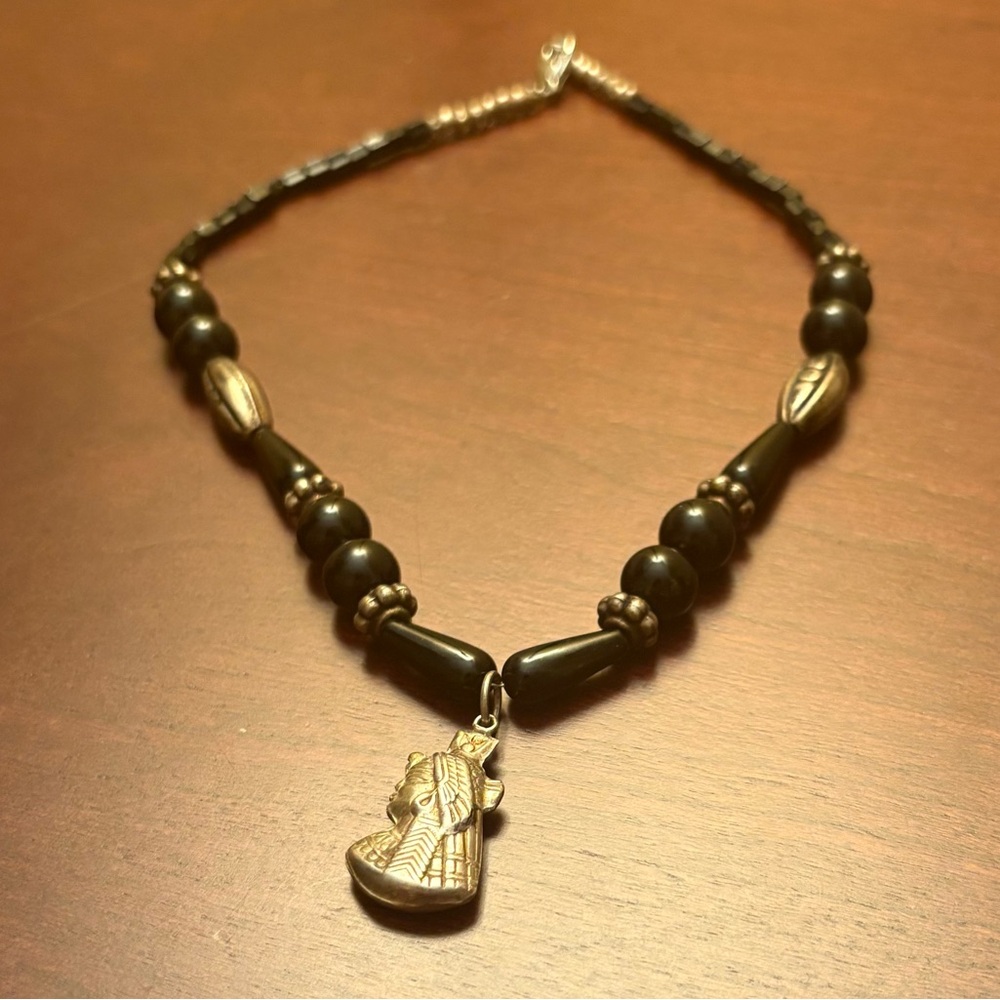 Egyptian Pharaoh Necklace/ handcrafted beaded Egyptian Queen Pendant Necklace